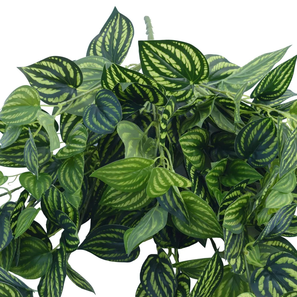Set of 10 artificial watermelon peperomia hanging vines, designed for versatile greenery displays in homes, offices, or outdoor spaces.