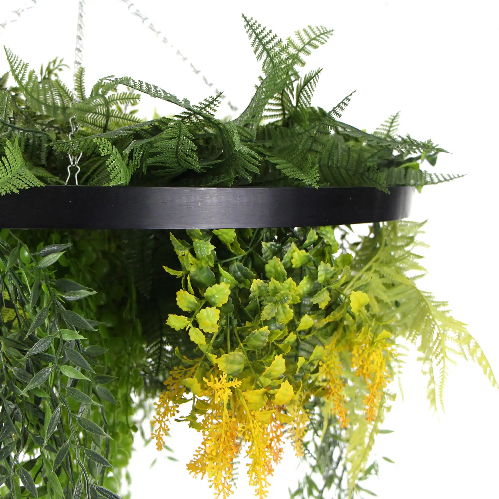 Black Framed Roof Hanging Disc With Draping Faux Plants 24