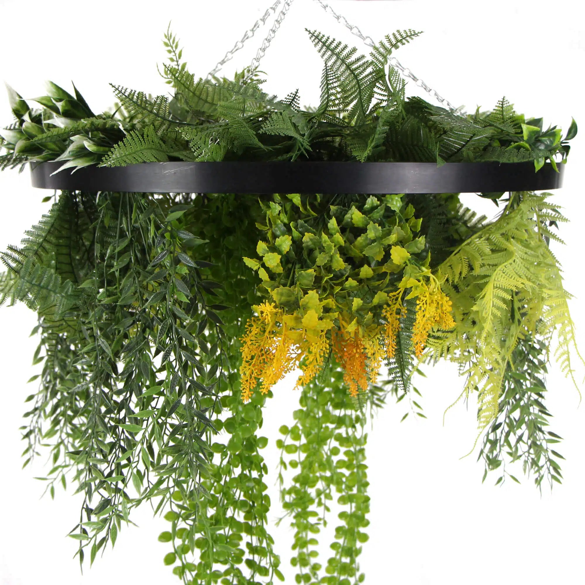 Black Framed Roof Hanging Disc With Draping Faux Plants 24