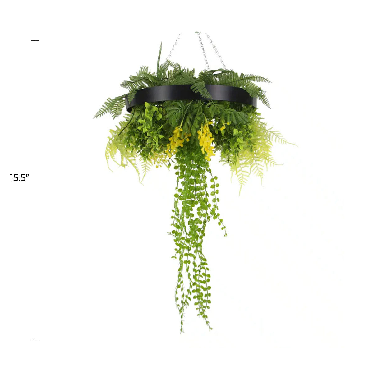 Black Framed Roof Hanging Disc With Draping Faux Plants 15.5