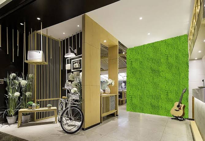 Artificial Moss Hedge Panel Screen Front View of Green Wall Moss Panel