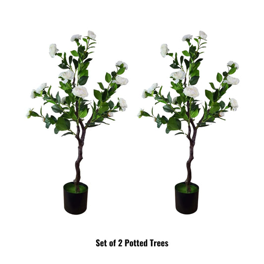 Flowering Natural White Artificial Camellia Tree 40" High (Clearance)