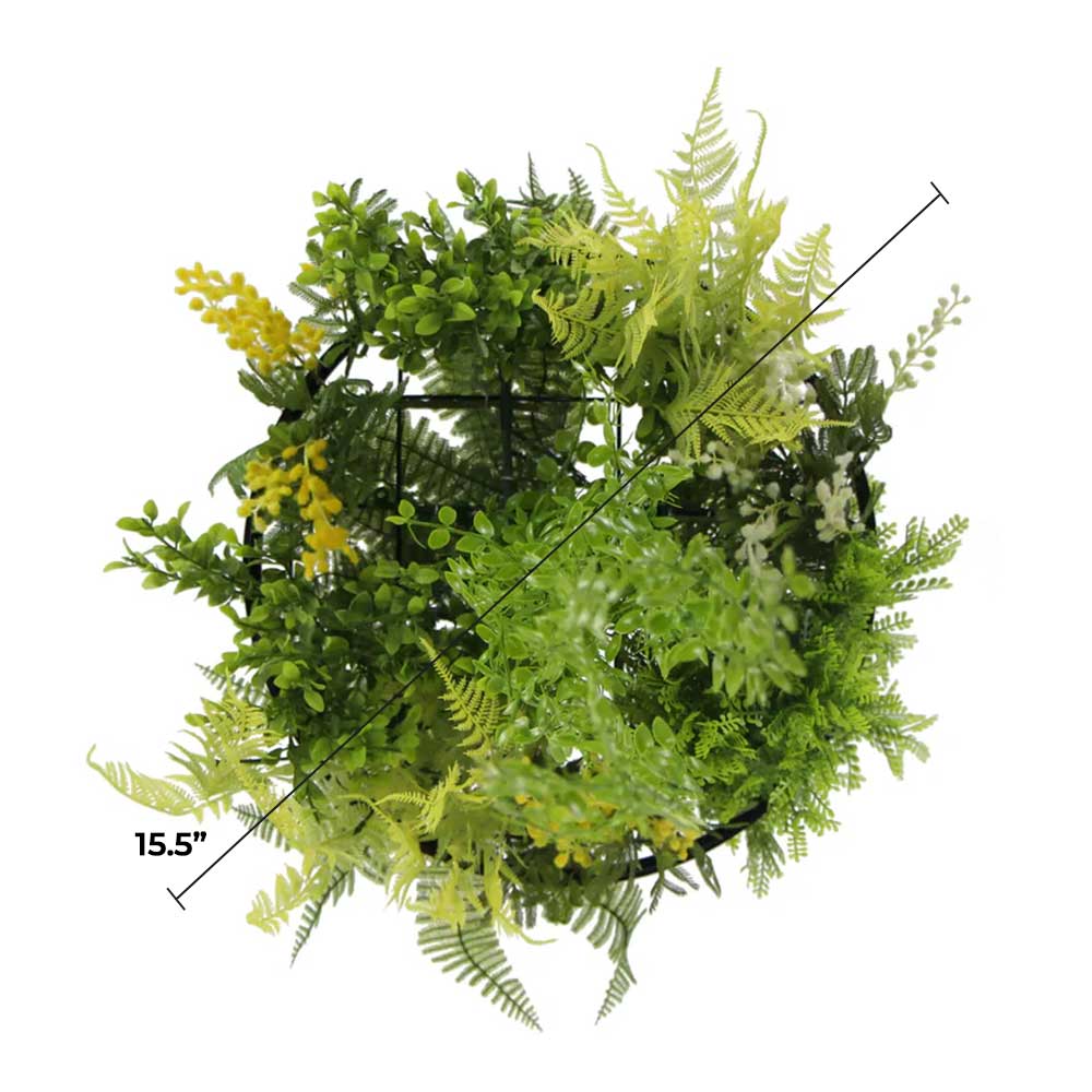 Black Framed Roof Hanging Disc With Draping Faux Plants 15.5