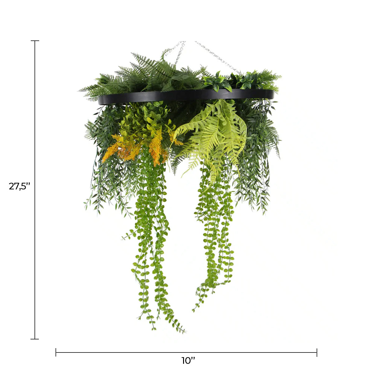 Black Framed Roof Hanging Disc With Draping Faux Plants 24