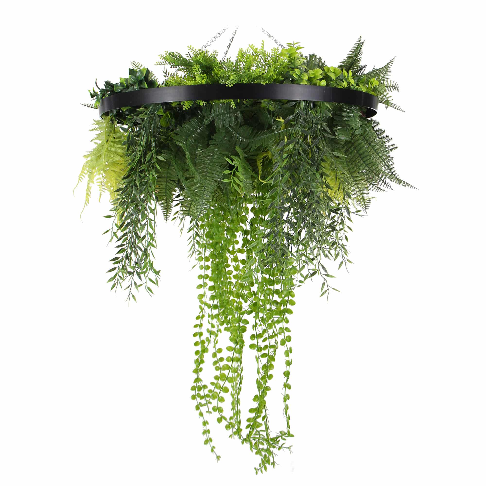 Black Framed Roof Hanging Disc With Draping Faux Plants 24