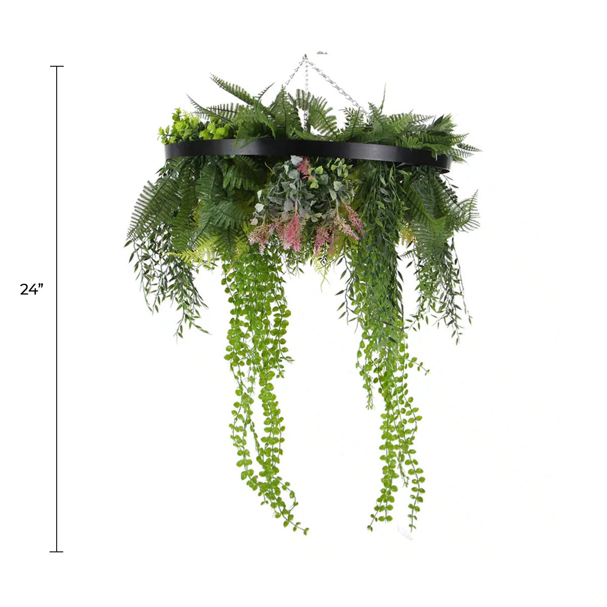 Black Framed Roof Hanging Disc With Draping Faux Plants 24