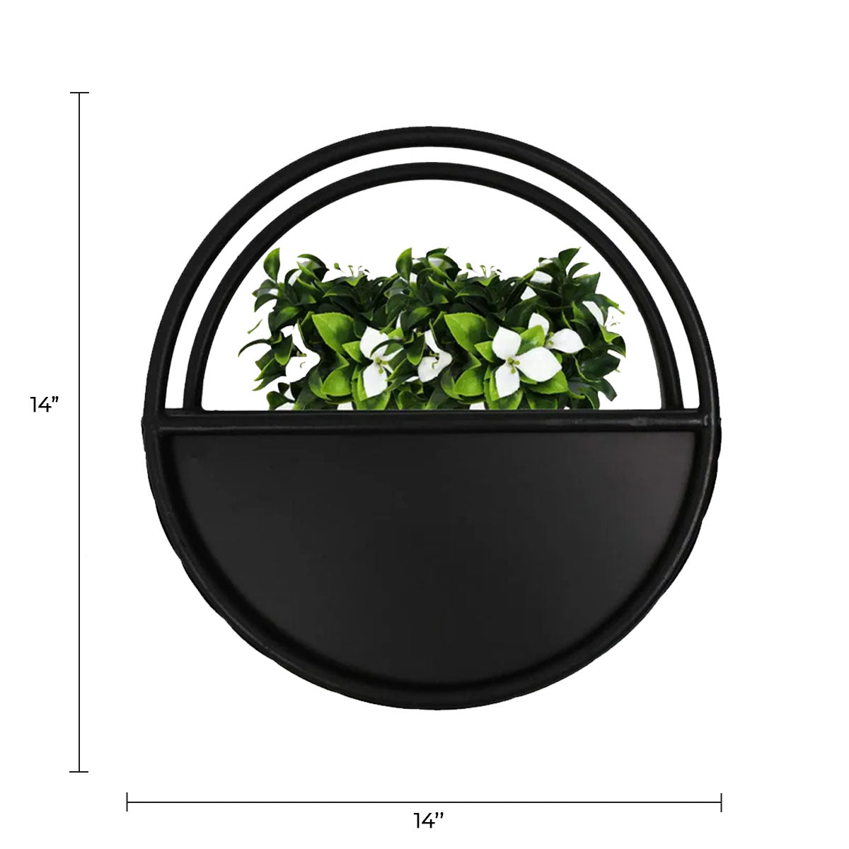 Premium Floating Half Moon / Semi Circle Metal Wall Planter | Onyx Black 35cm / 14