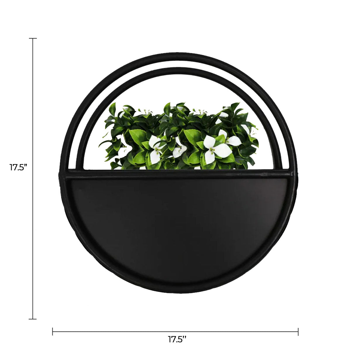 Premium Floating Half Moon / Semi Circle Metal Wall Planter | Onyx Black 45cm / 17.5