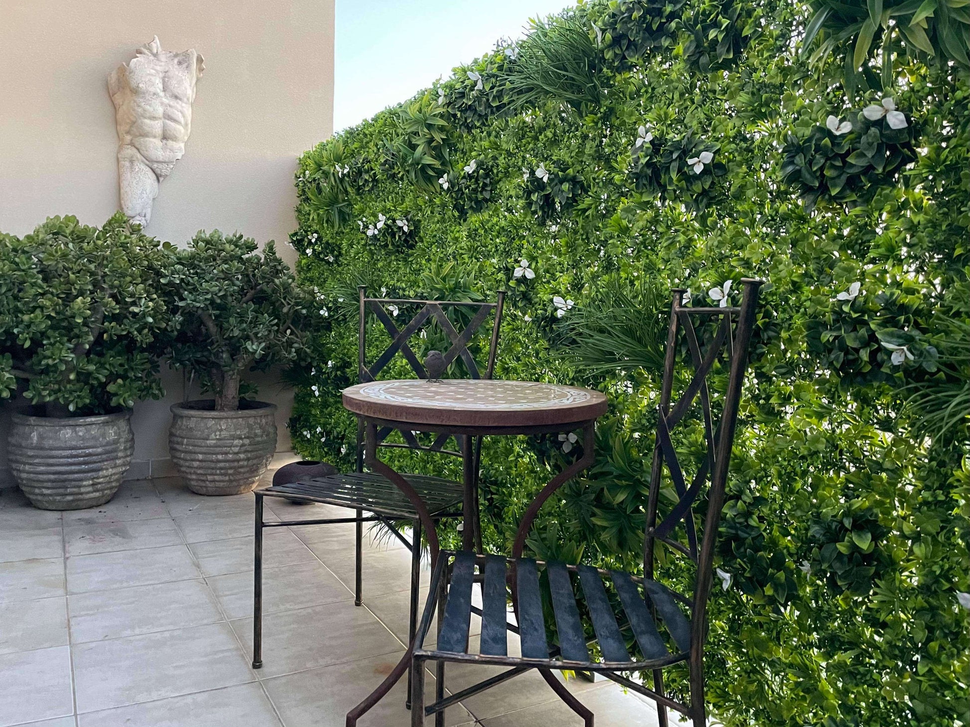 Backyard Landscape Design with Flowering Artificial Vertical Garden