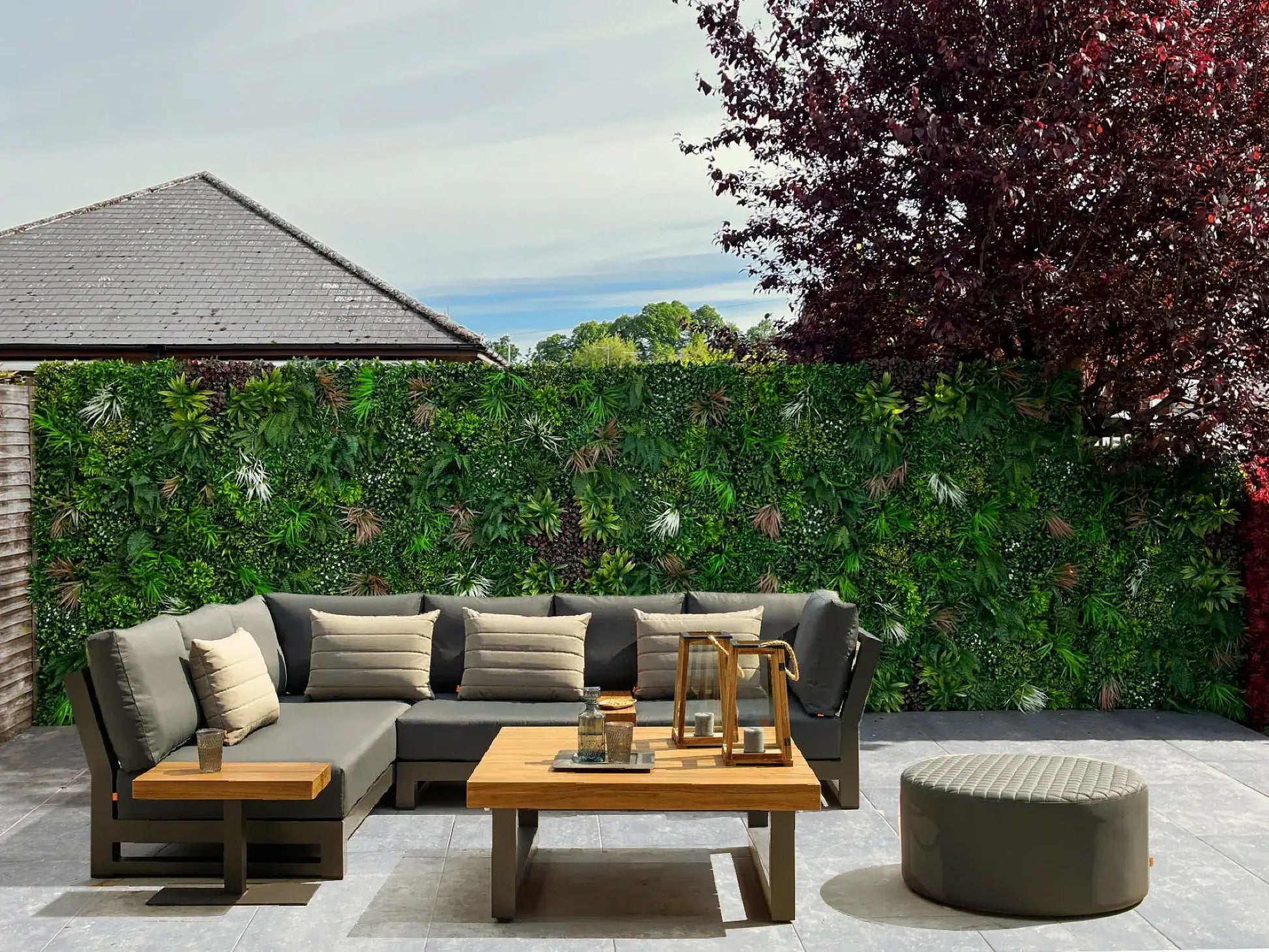 Backyard renovation project with alfresco and plant wall panels